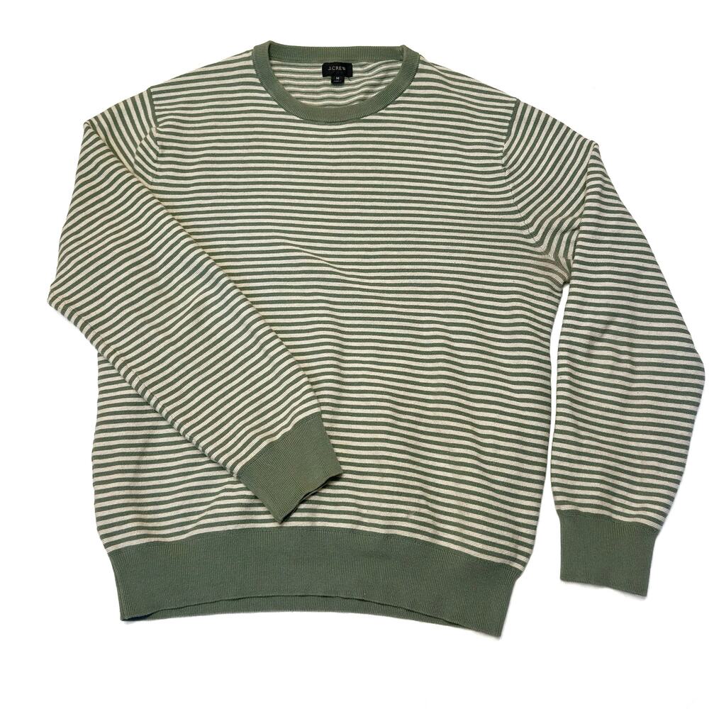 J.Crew Re-Imagined Men's M 100% Cotton Striped Crewneck Sweater Sage Green